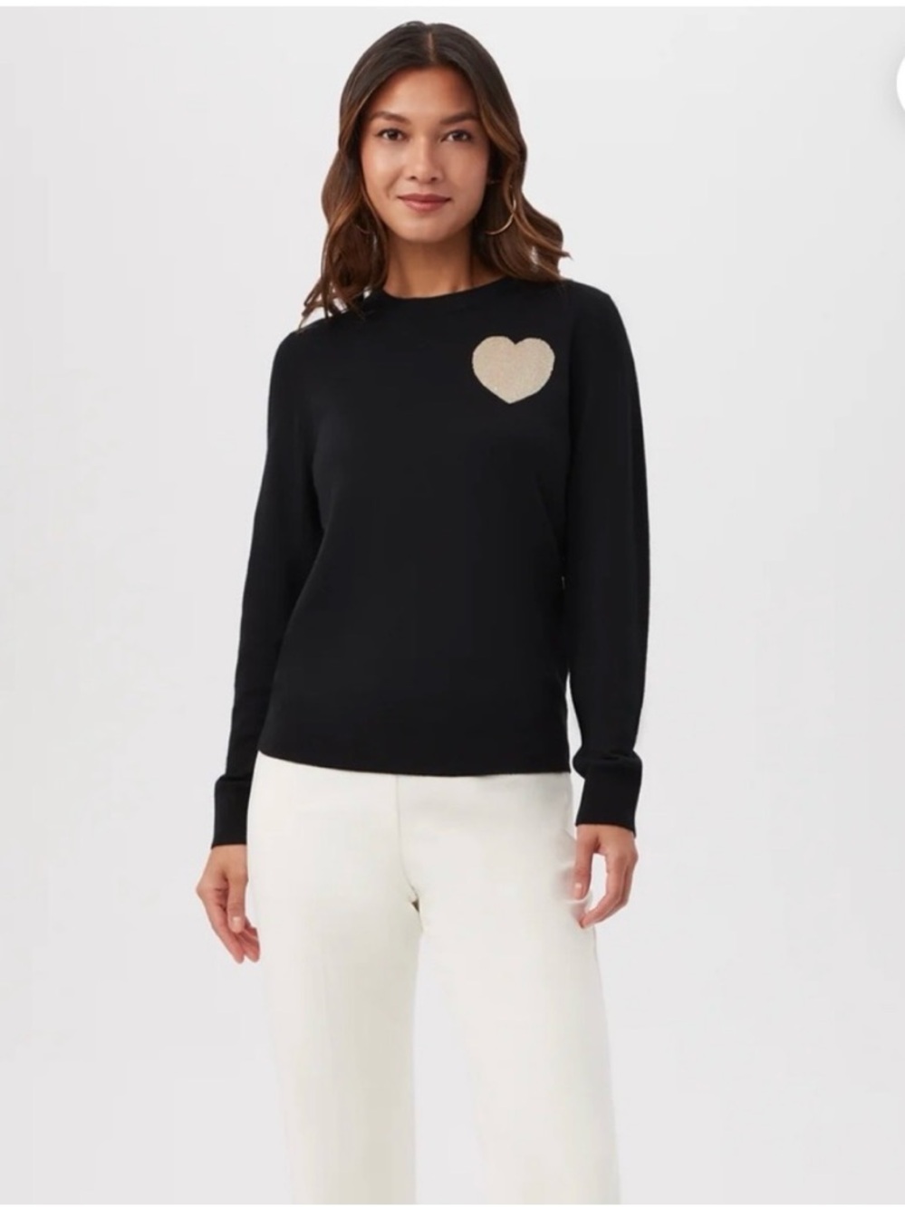 Trina Turk Black Crewneck Sweater with Gold Heart